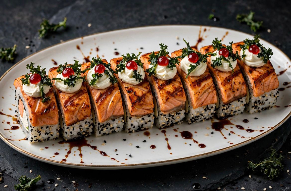 Uramaki Salmão Grelhado c/ Couve 8 unidades